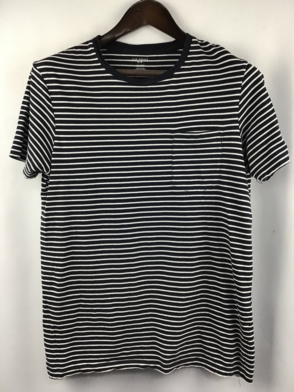 Women's Club Monaco Navy Striped Pocket T-Shirt Size Small